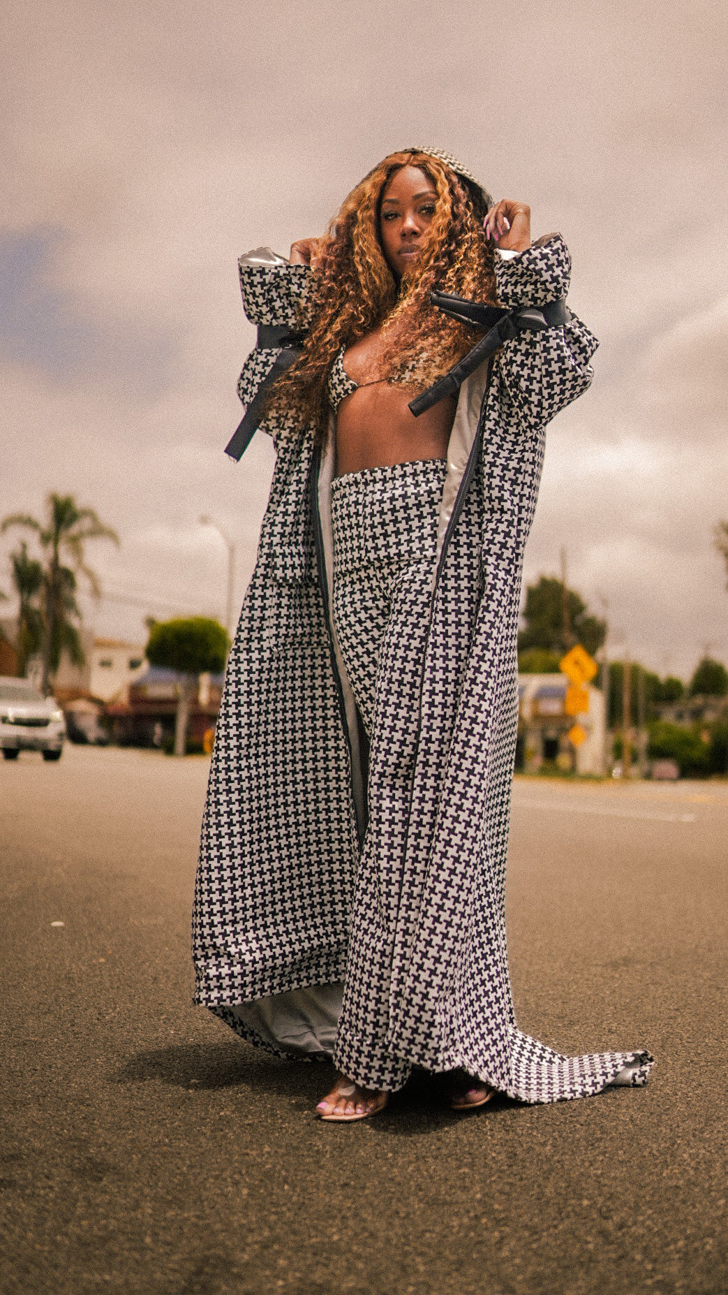 Dionne Houndstooth Bow Coat